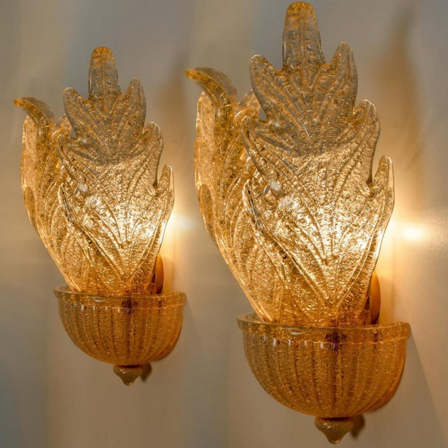 1 of the 6 XL Wall Sconces Barovier & Toso Murano Glass and Gold-Plated, 1960 For Sale 4