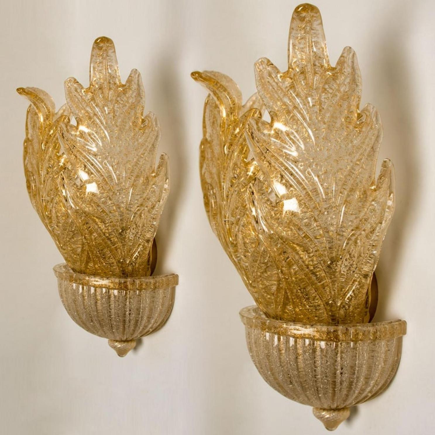1 of the 6 XL Wall Sconces Barovier & Toso Murano Glass and Gold-Plated, 1960 For Sale 5
