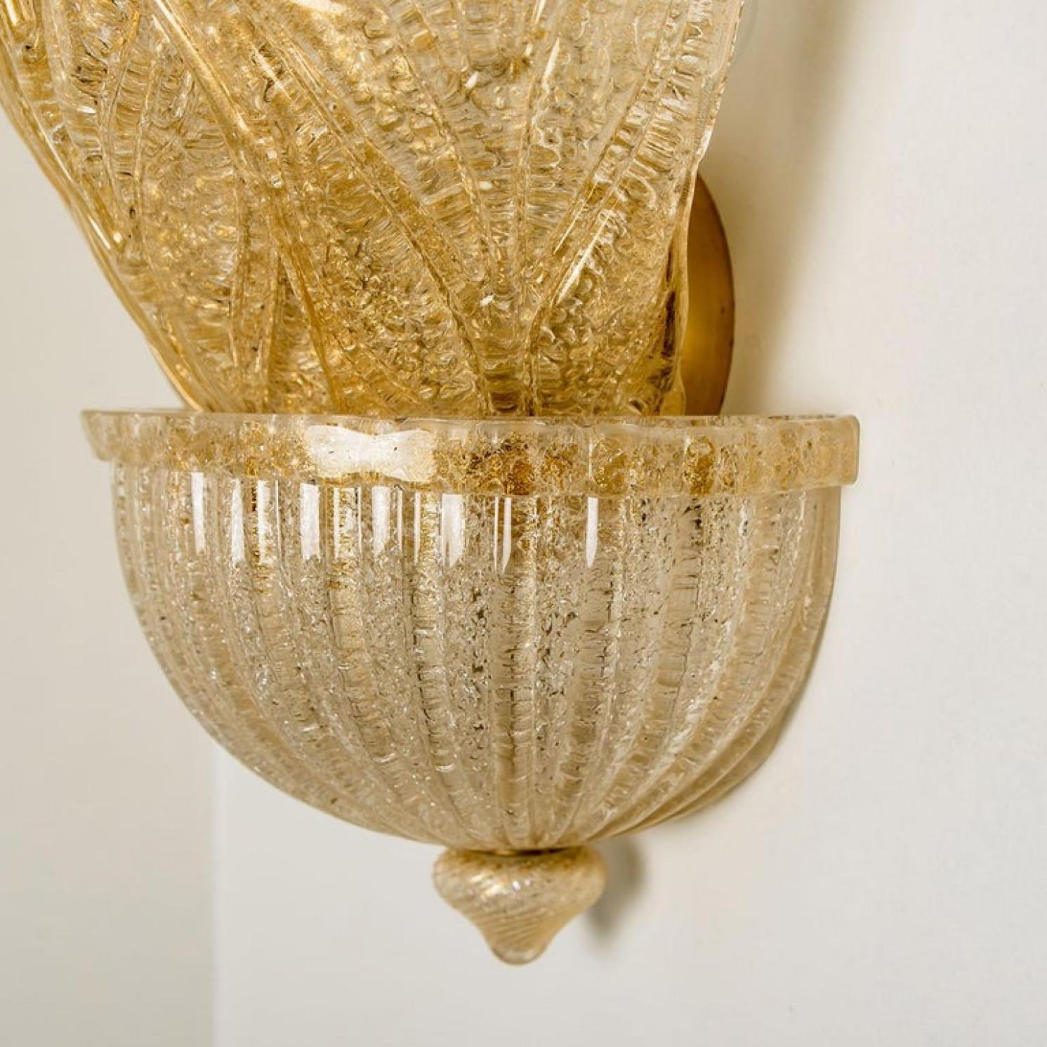 1 of the 6 XL Wall Sconces Barovier & Toso Murano Glass and Gold-Plated, 1960 For Sale 8