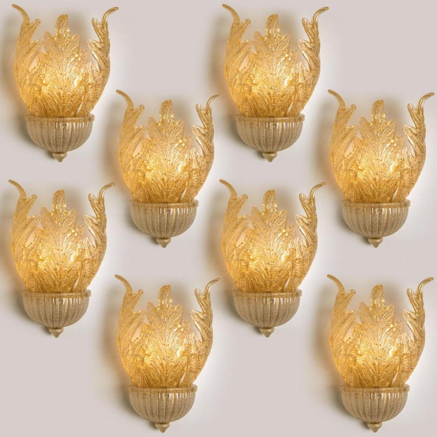 Inlay 1 of the 6 XL Wall Sconces Barovier & Toso Murano Glass and Gold-Plated, 1960 For Sale