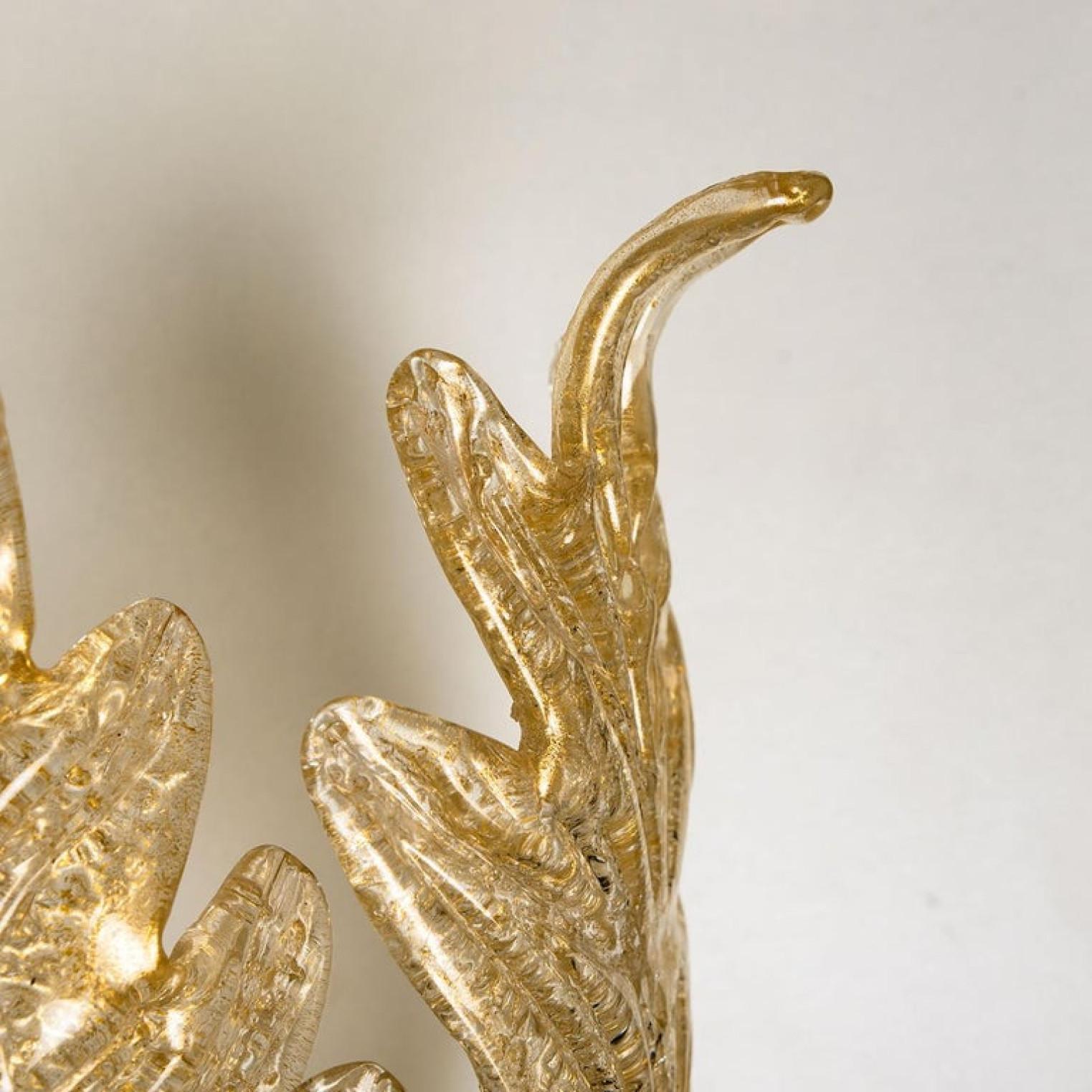 20th Century 1 of the 6 XL Wall Sconces Barovier & Toso Murano Glass and Gold-Plated, 1960 For Sale