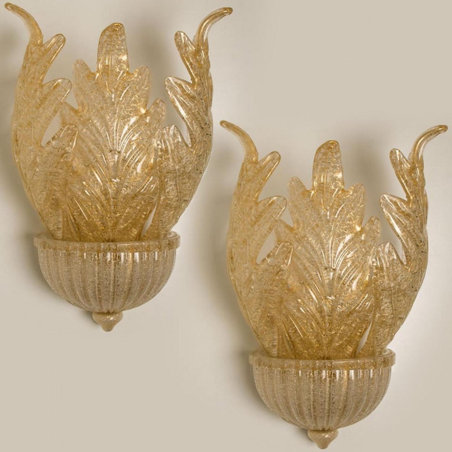 20th Century 1 of the 6 XL Wall Sconces Barovier & Toso Murano Glass and Gold-Plated, 1960 For Sale