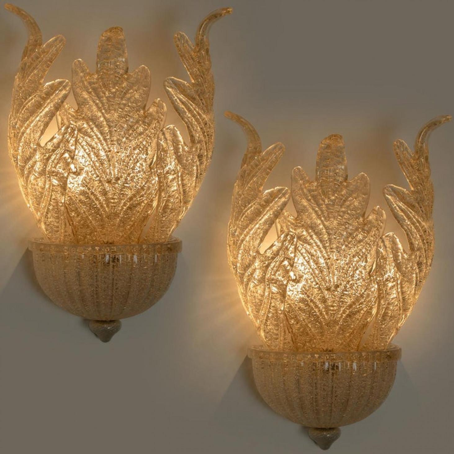 1 of the 6 XL Wall Sconces Barovier & Toso Murano Glass and Gold-Plated, 1960 For Sale 1