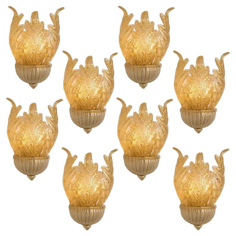 1 of the 6 XL Wall Sconces Barovier & Toso Murano Glass and Gold-Plated, 1960 For Sale