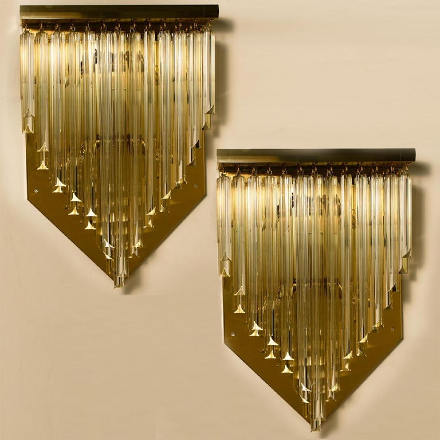 Art Deco 1 of the 6 XXL 'H29.9' Venini Style Murano Glass and Gilt Brass Sconces, 1960s For Sale