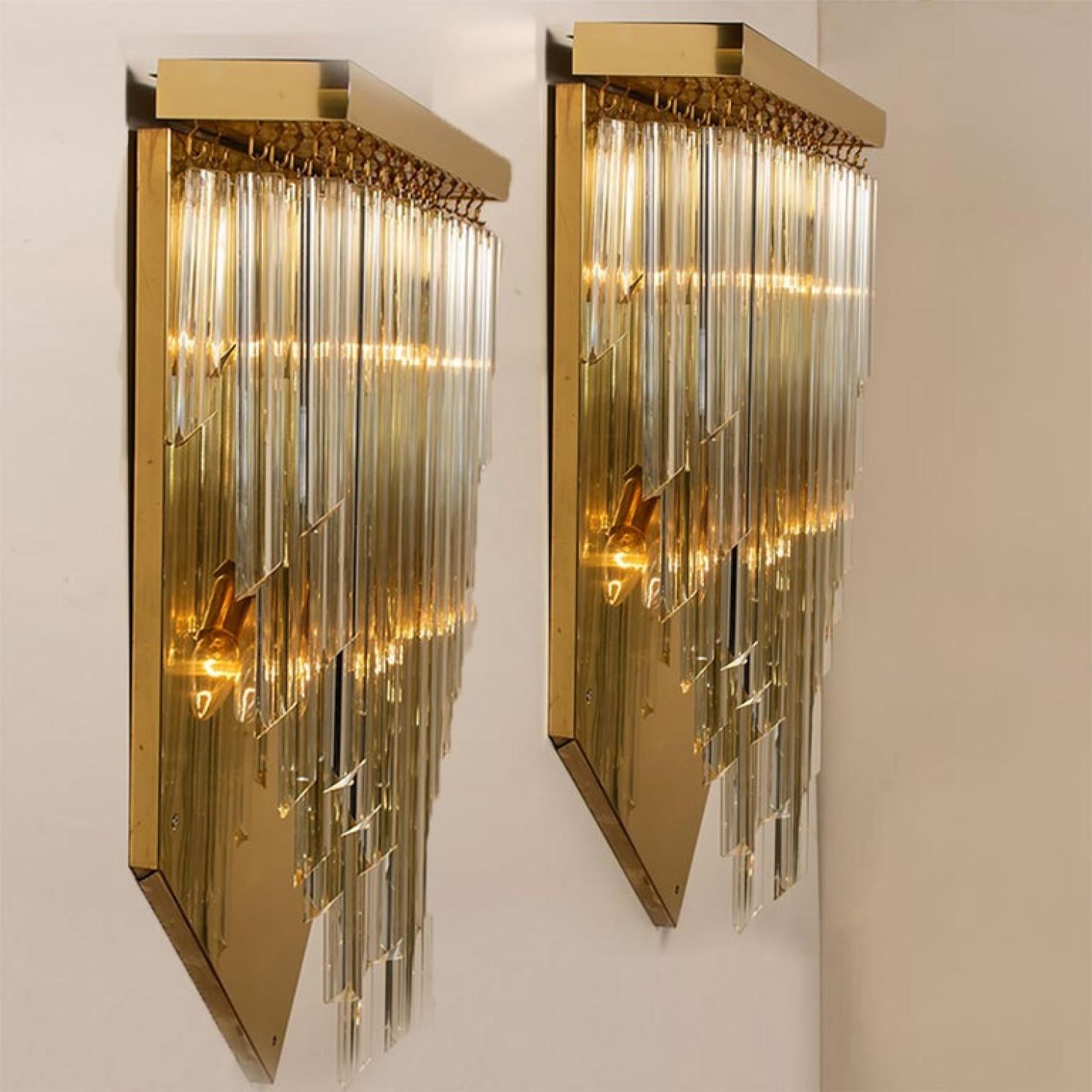 Plated 1 of the 6 XXL 'H29.9' Venini Style Murano Glass and Gilt Brass Sconces, 1960s For Sale