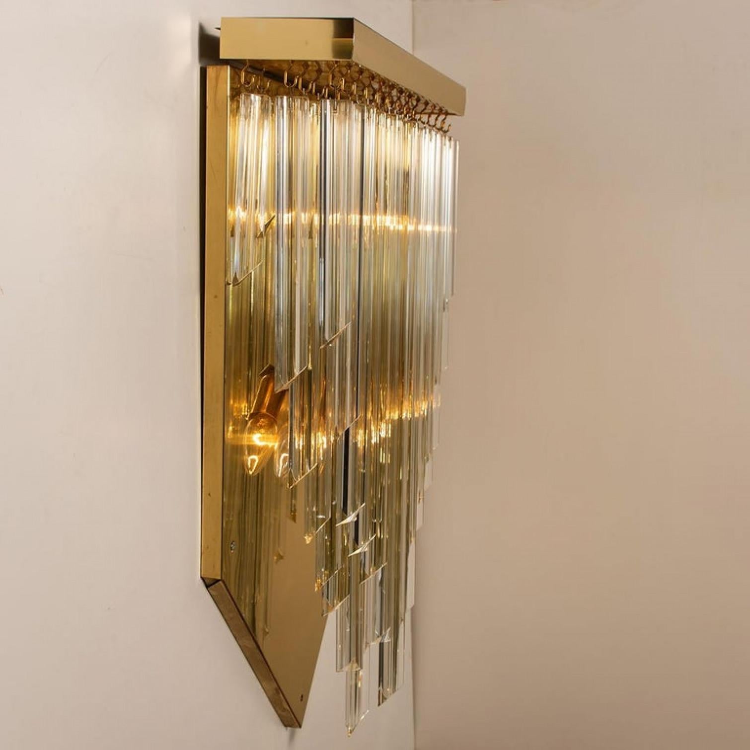 Plated 1 of the 6 XXL 'H29.9' Venini Style Murano Glass and Gilt Brass Sconces, 1960s For Sale