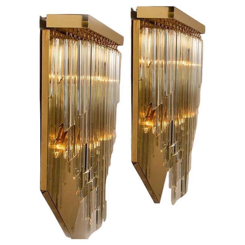 1 of the 6 XXL 'H29.9' Venini Style Murano Glass and Gilt Brass Sconces, 1960s For Sale