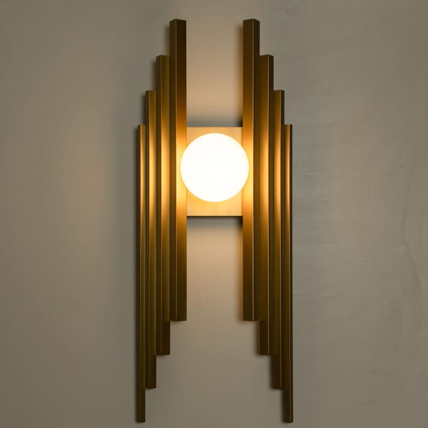 German 1 of the 6 XXL Pipe Organ White Gold Brass Wall Light, 1970s For Sale