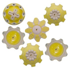 1 of the 6 Yellow Ceramic Lamps, Rosettes by Jeanine Keizer, 1990