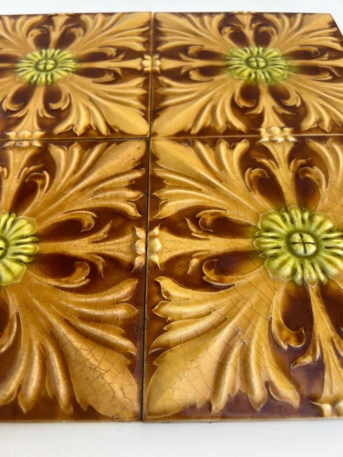 Belgian 1 of the 60 Art Deco Glazed Relief Tiles by Gilliot, Hemiksem, circa 1920 For Sale