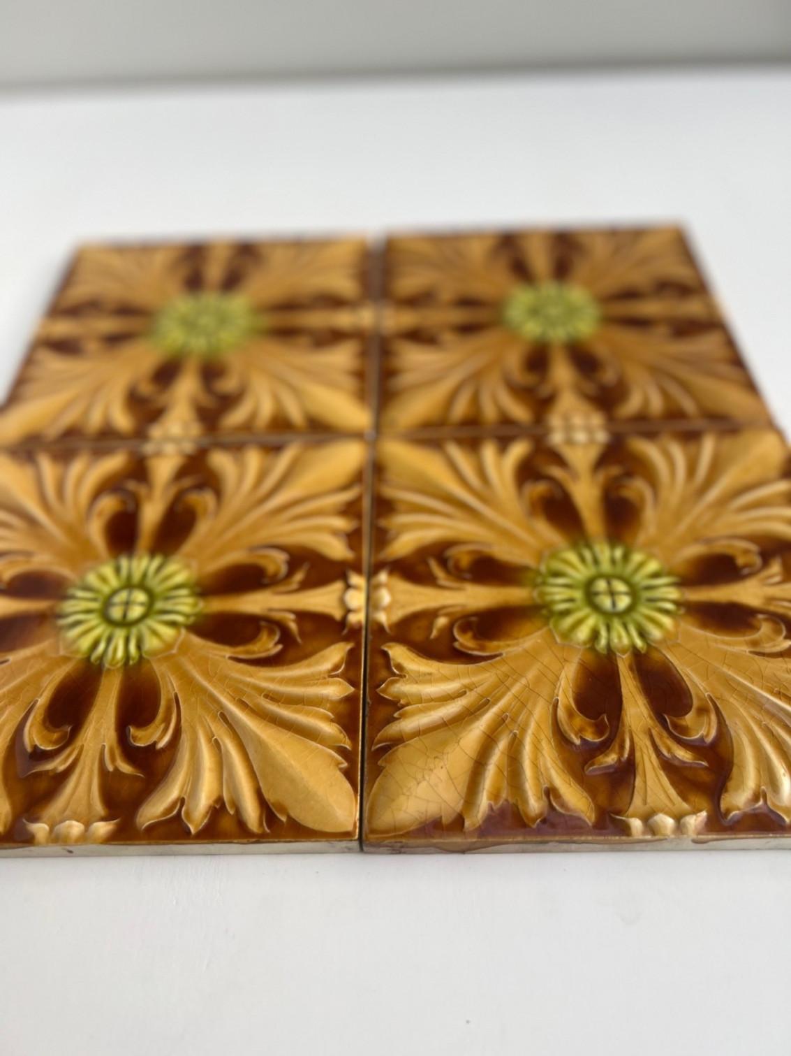 Early 20th Century 1 of the 60 Art Deco Glazed Relief Tiles by Gilliot, Hemiksem, circa 1920 For Sale