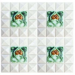1 de los 60 Azulejos de Esmalte Medio Art Decó Esquinas Blanco Crema de Societe Morialme