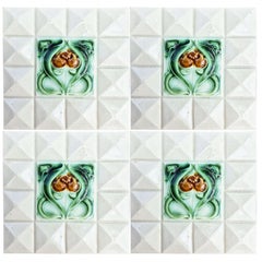 1 of the 60 Cream White Corners Art Deco Middle Glazed Tiles by Societe Morialme