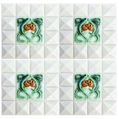 1 des 60 carreaux de faïence de milieu Art Déco à coins blancs crème de Societe Morialme