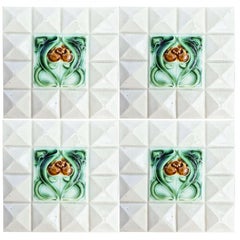 1 of the 60 Cream White Corners Art Deco Middle Glazed Tiles by Societe Morialme