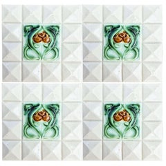 1 de los 60 Azulejos de Esmalte Medio Art Decó Esquinas Blanco Crema de Societe Morialme