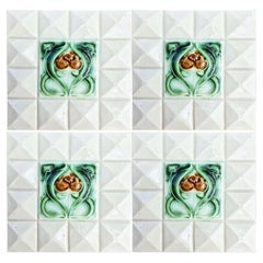 1 de los 60 Azulejos de Esmalte Medio Art Decó Esquinas Blanco Crema de Societe Morialme