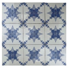 Antique 1 of the 60 White and Blue Art Deco Glazed Tiles by Le Glaive, Belgium