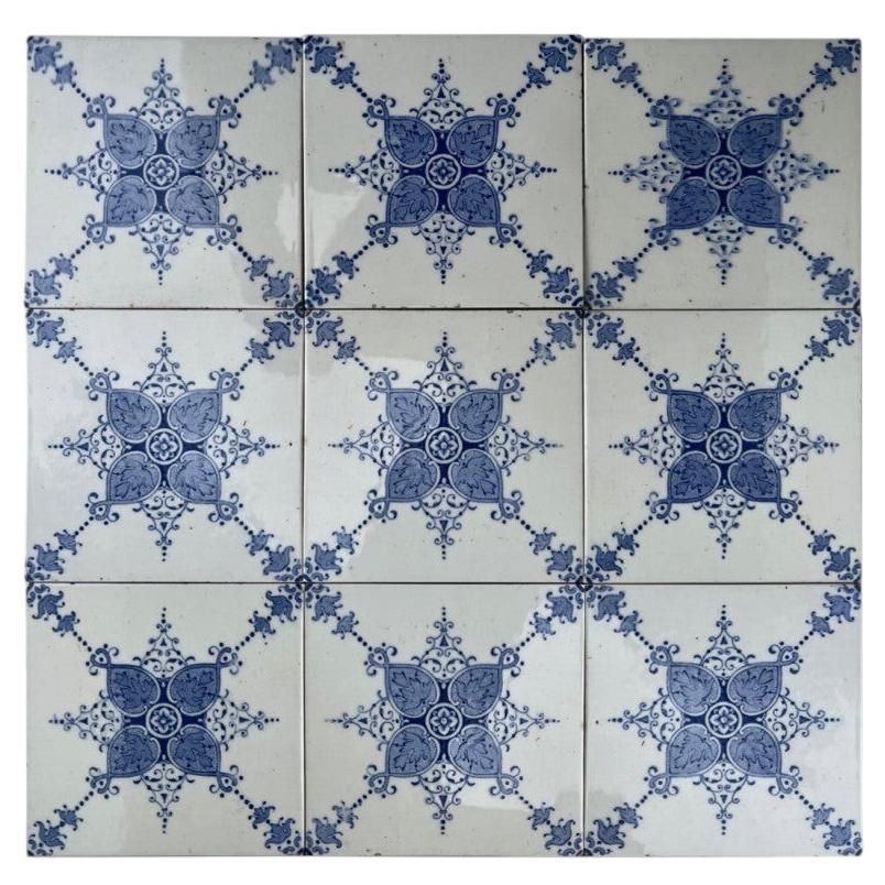 1 of the 60 White and Blue Art Deco Glazed Tiles by Le Glaive, Belgium