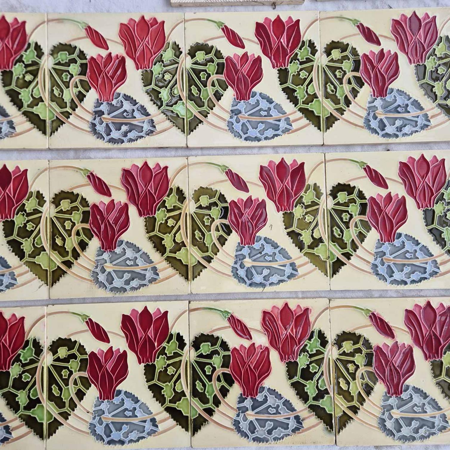 Belgian 1 of the 63 Art Nouveau Glazed Relief Tiles by Gilliot, circa 1920 For Sale