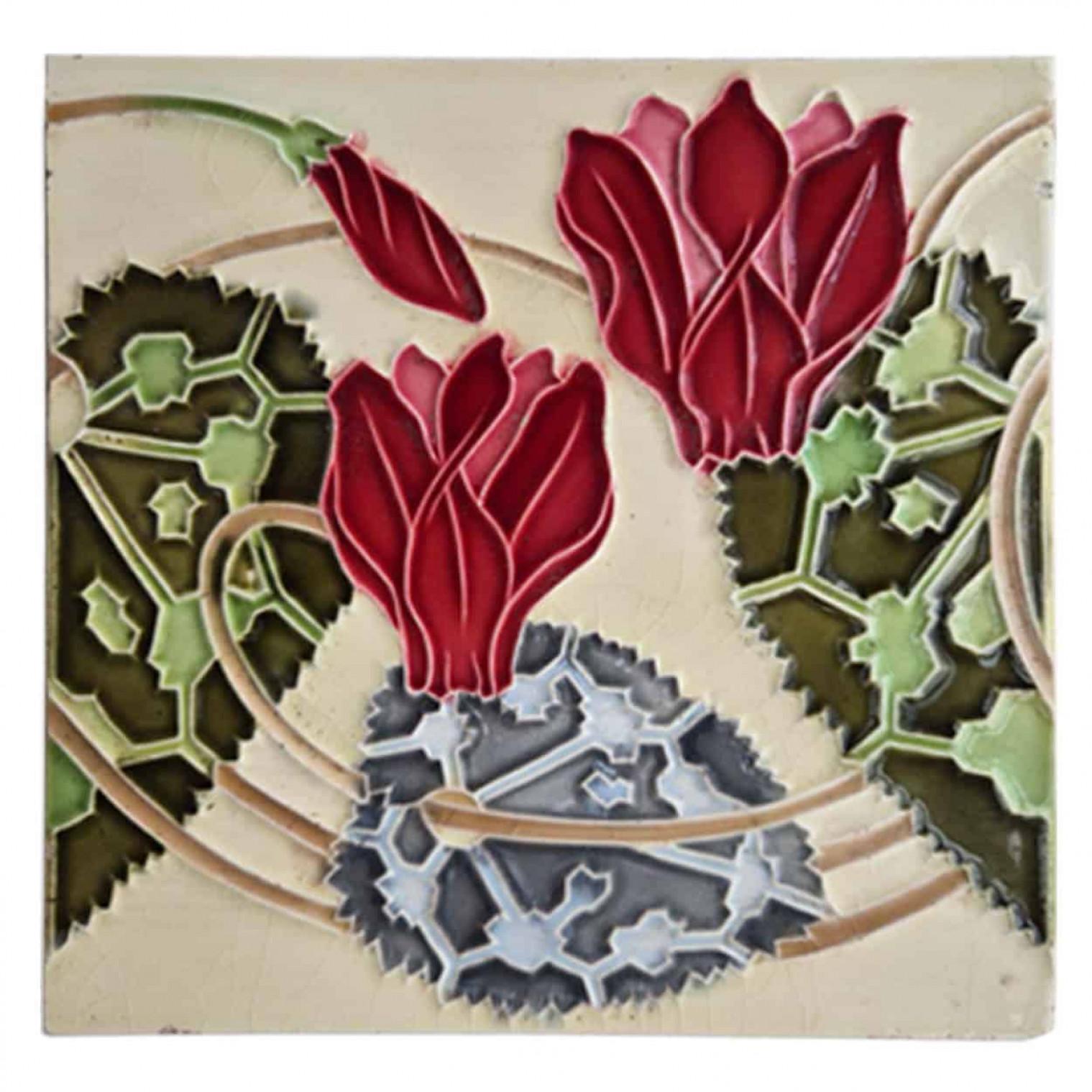 20th Century 1 of the 63 Art Nouveau Glazed Relief Tiles by Gilliot, circa 1920 For Sale