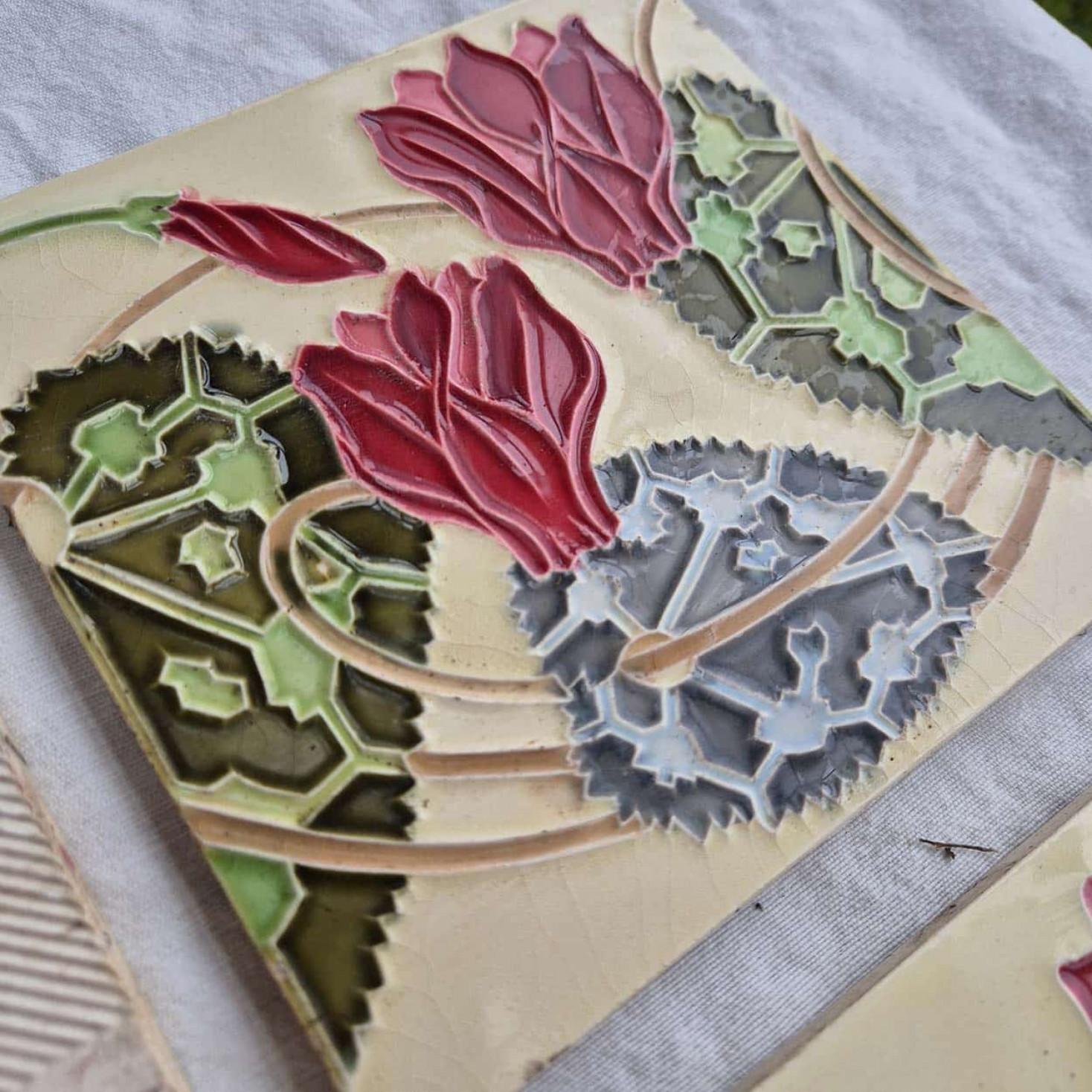 Ceramic 1 of the 63 Art Nouveau Glazed Relief Tiles by Gilliot, circa 1920 For Sale