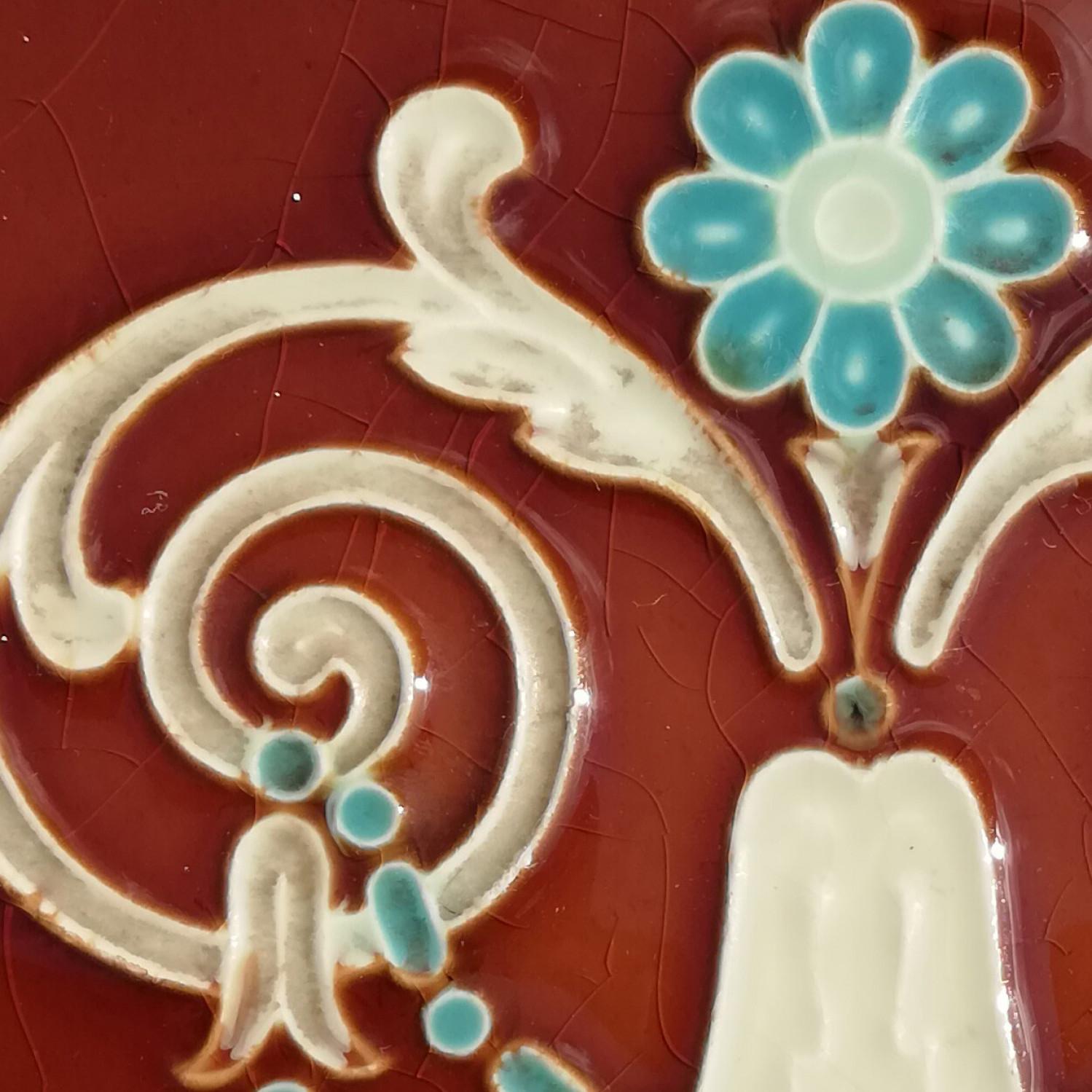 Ceramic 1 of the 67 Art Deco Glazed Relief Tiles by Gilliot, Hemiksem, circa 1920 For Sale