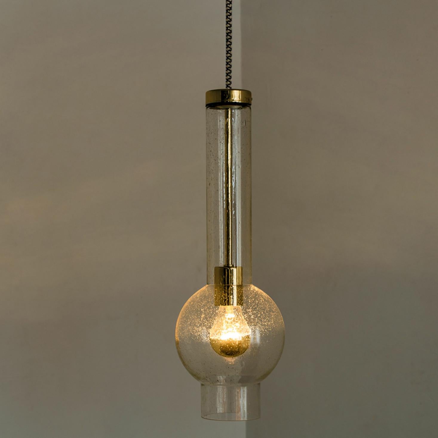 1 of the 7 Blown Glass and Brass Tube Pedant Lights by Staff Leuchten, 1970s For Sale 3