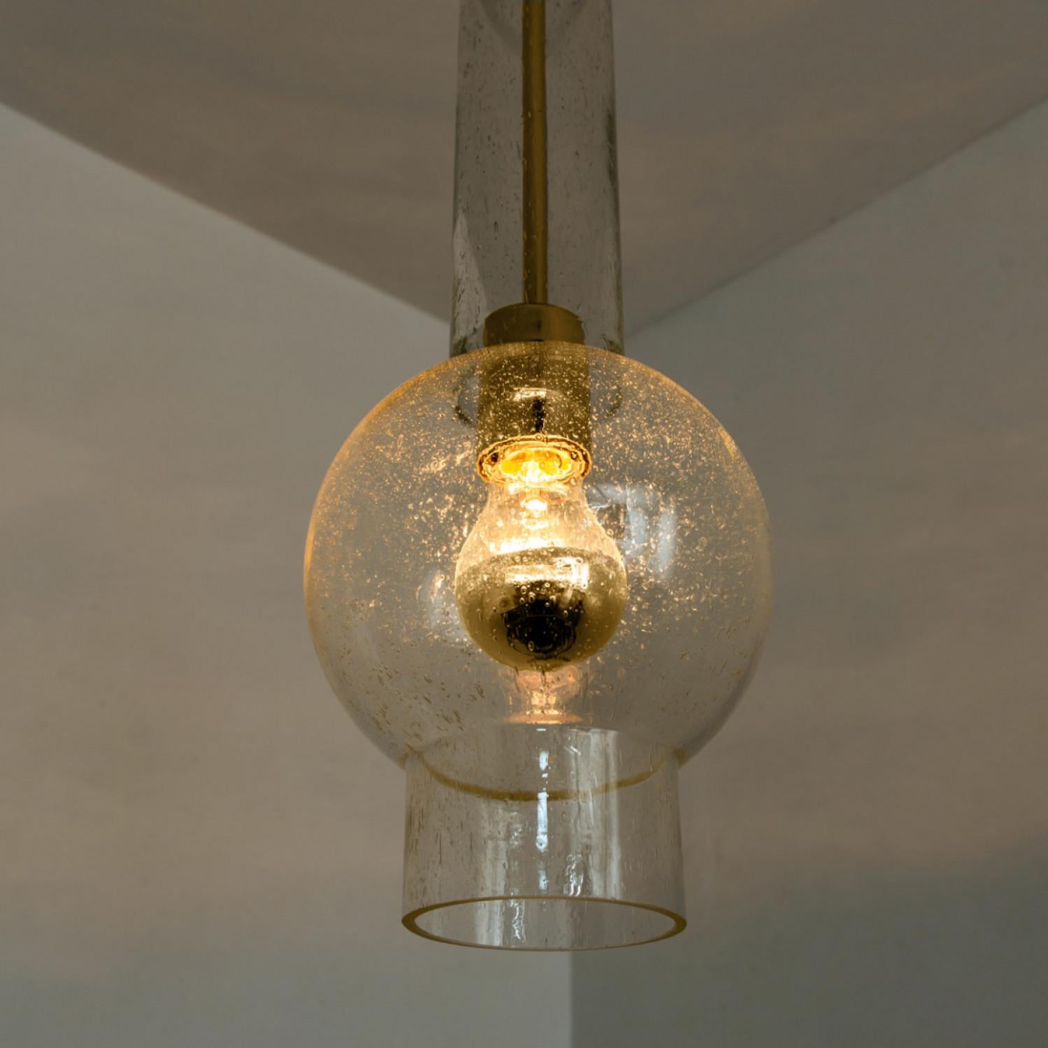 1 of the 7 Blown Glass and Brass Tube Pedant Lights by Staff Leuchten, 1970s For Sale 4