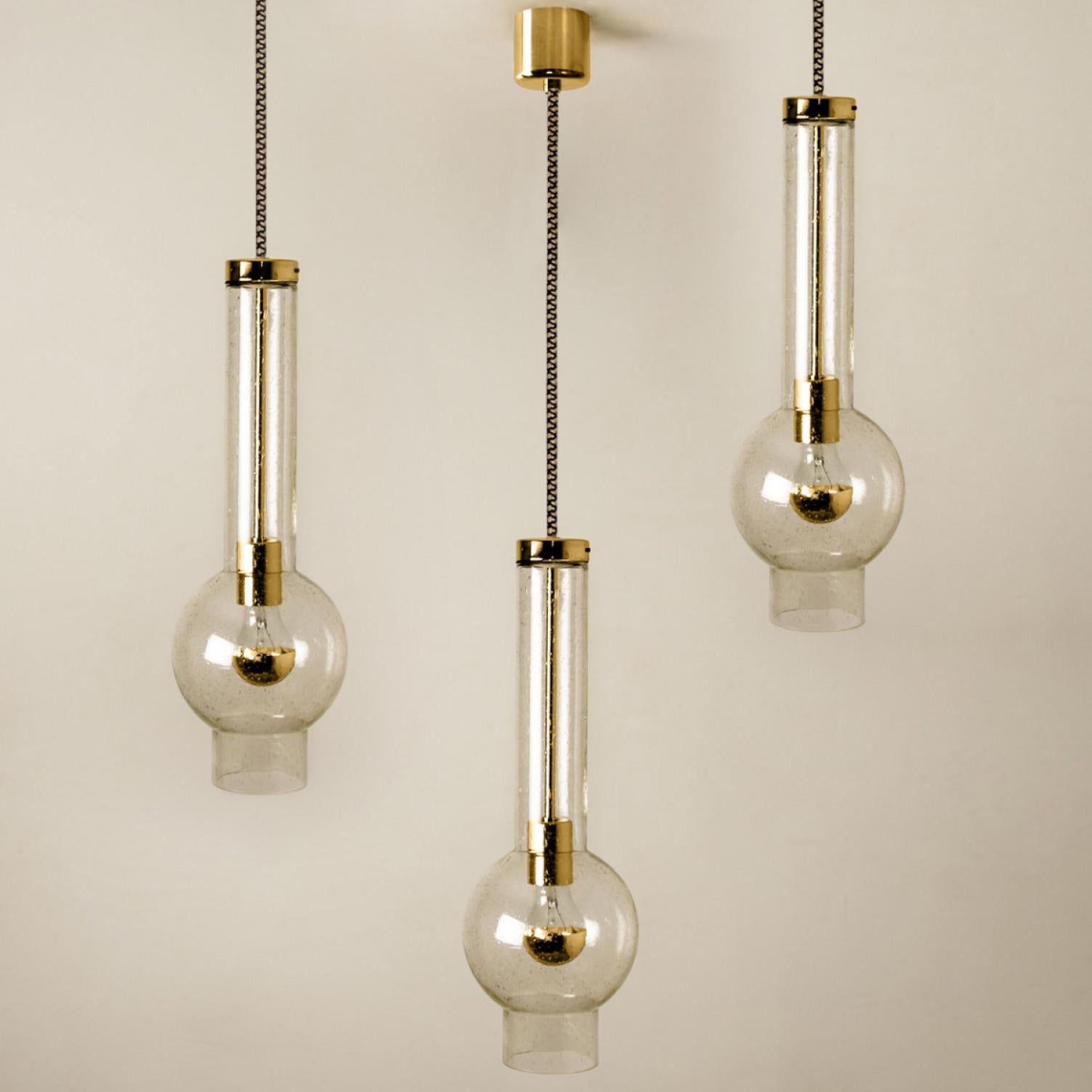 1 of the 7 Blown Glass and Brass Tube Pedant Lights by Staff Leuchten, 1970s For Sale 4