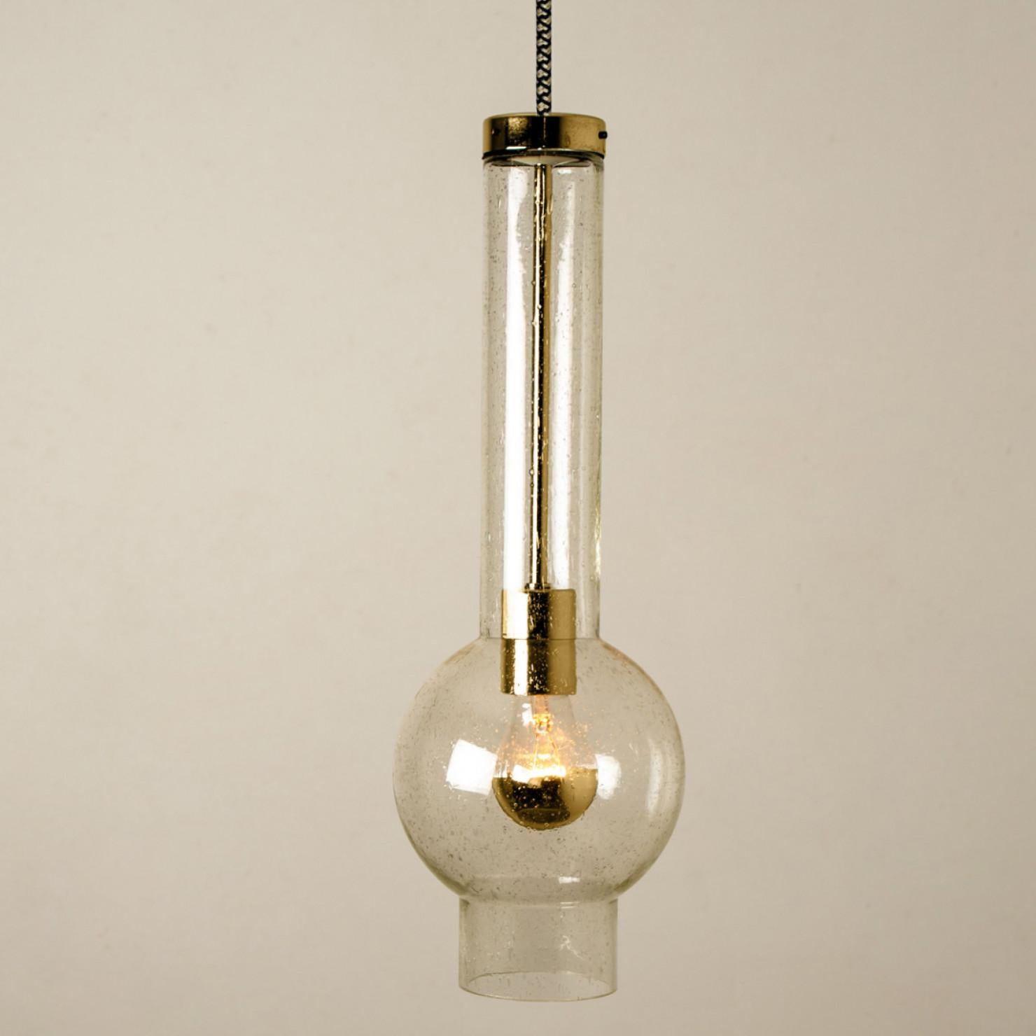 Space Age 1 of the 7 Blown Glass and Brass Tube Pedant Lights by Staff Leuchten, 1970s For Sale