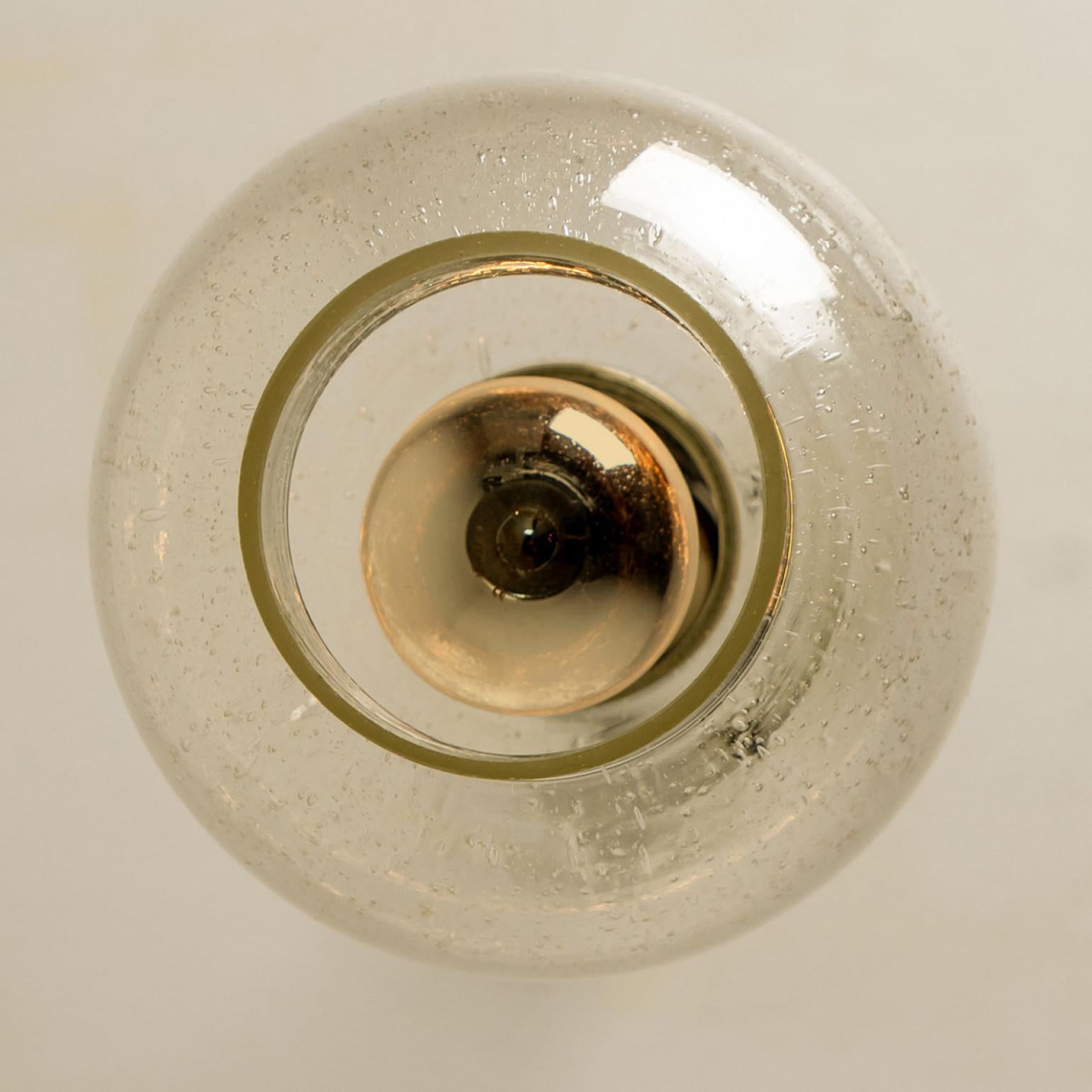 1 of the 7 Blown Glass and Brass Tube Pedant Lights by Staff Leuchten, 1970s In Good Condition For Sale In Rijssen, NL