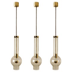 Vintage 1 of the 7 Blown Glass and Brass Tube Pedant Lights by Staff Leuchten, 1970s