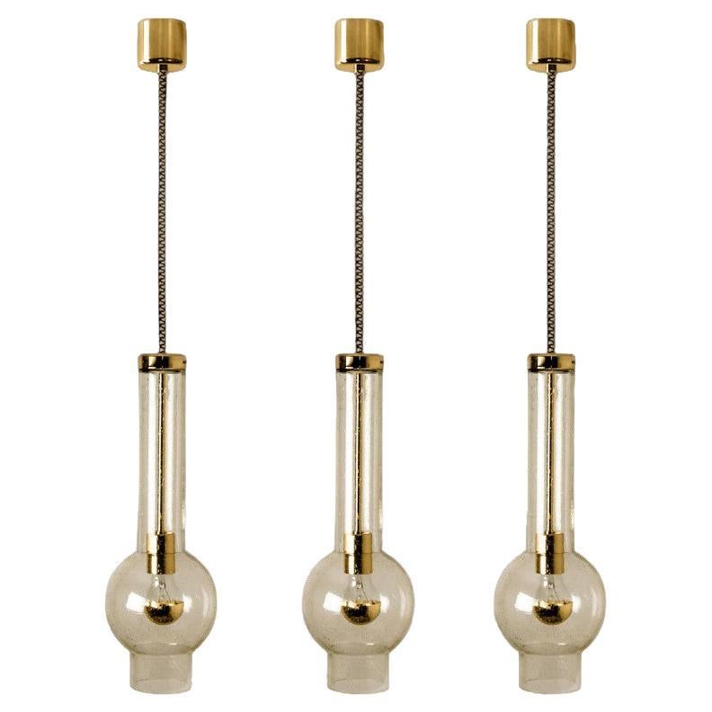 1 of the 7 Blown Glass and Brass Tube Pedant Lights by Staff Leuchten, 1970s