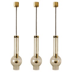 1 of the 7 Blown Glass and Brass Tube Pedant Lights by Staff Leuchten, 1970s