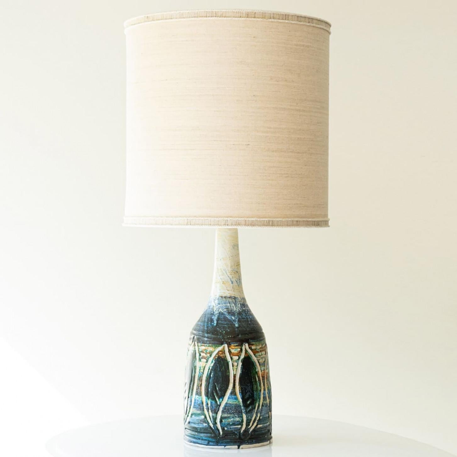 1 of the 7 Blue Brown Ceramic Table Lamps, Custom Silk Lamp Shades by R. Houben For Sale 4