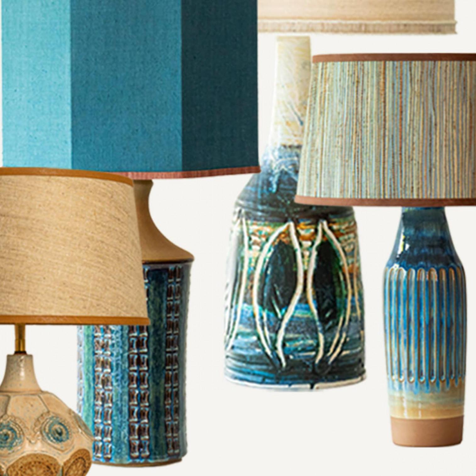 1 of the 7 Blue Brown Ceramic Table Lamps, Custom Silk Lamp Shades by R. Houben in vendita 4
