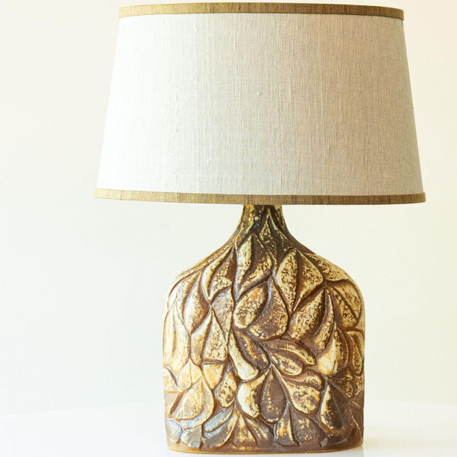 1 of the 7 Blue Brown Ceramic Table Lamps, Custom Silk Lamp Shades by R. Houben For Sale 6