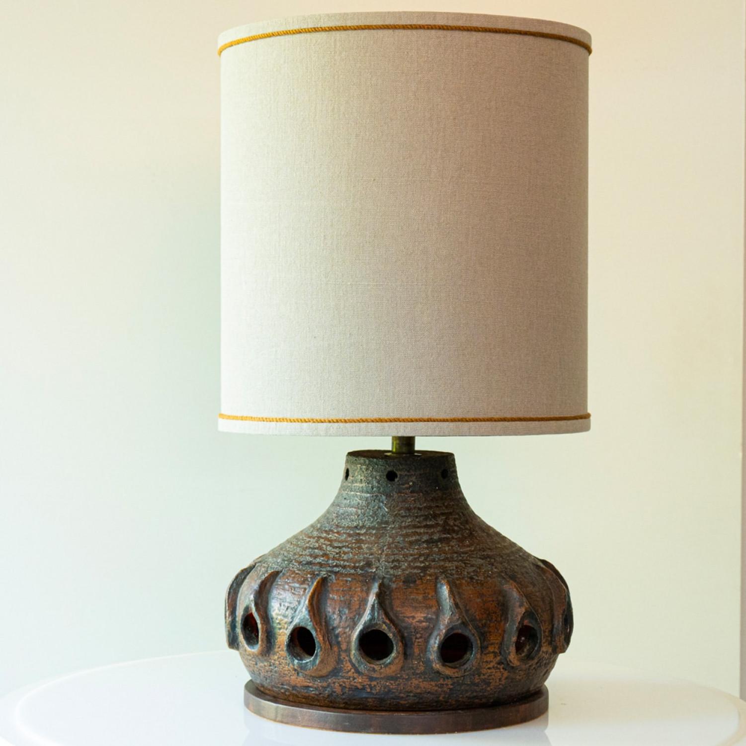 1 of the 7 Blue Brown Ceramic Table Lamps, Custom Silk Lamp Shades by R. Houben For Sale 7