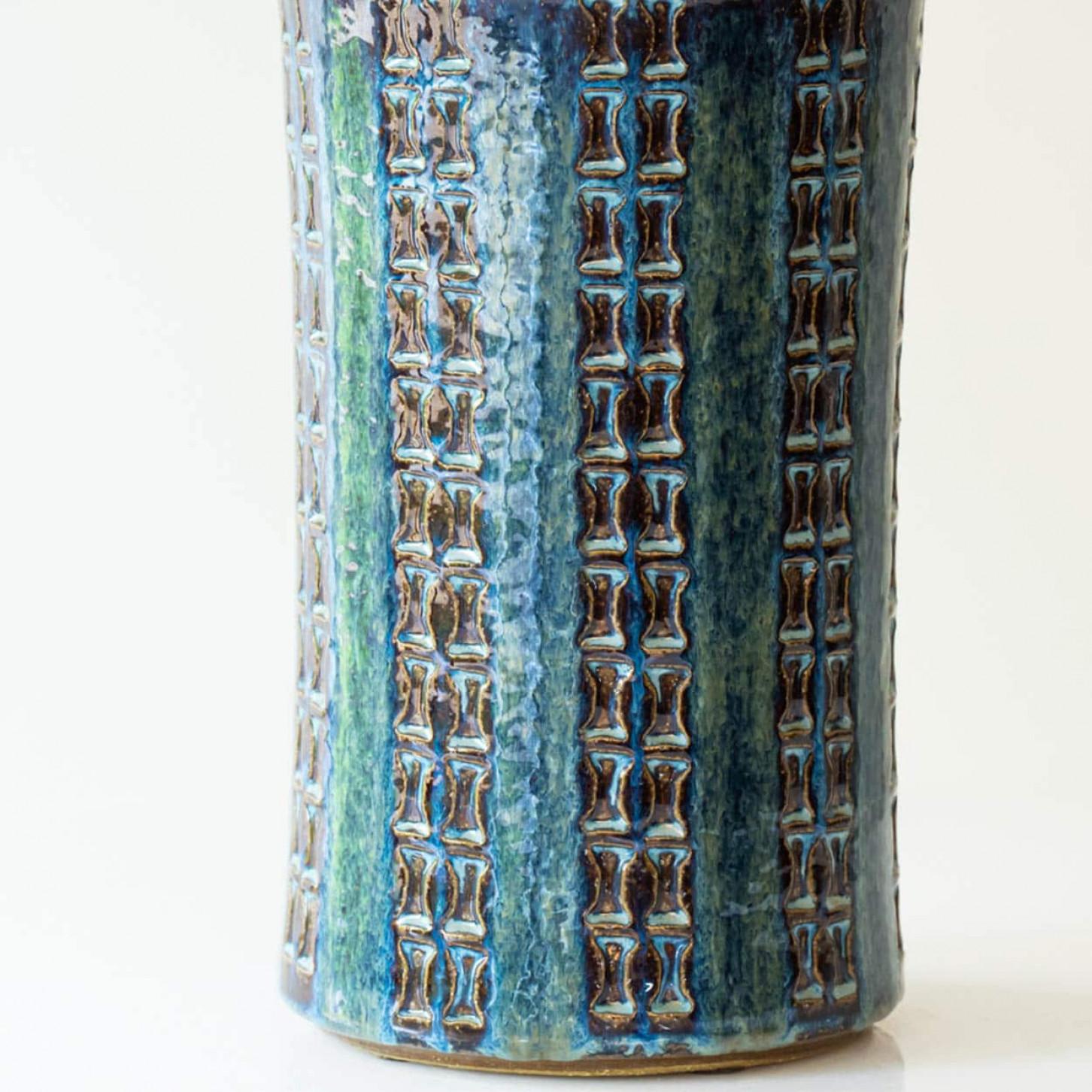 1 of the 7 Blue Brown Ceramic Table Lamps, Custom Silk Lamp Shades by R. Houben For Sale 8