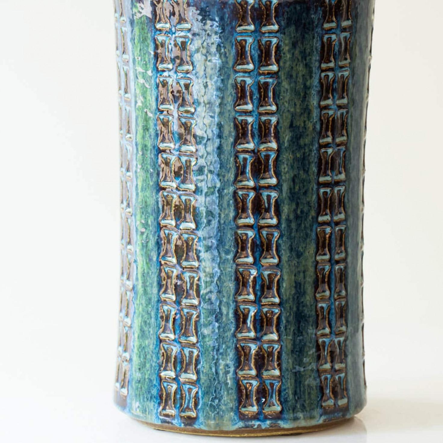 1 of the 7 Blue Brown Ceramic Table Lamps, Custom Silk Lamp Shades by R. Houben For Sale 8
