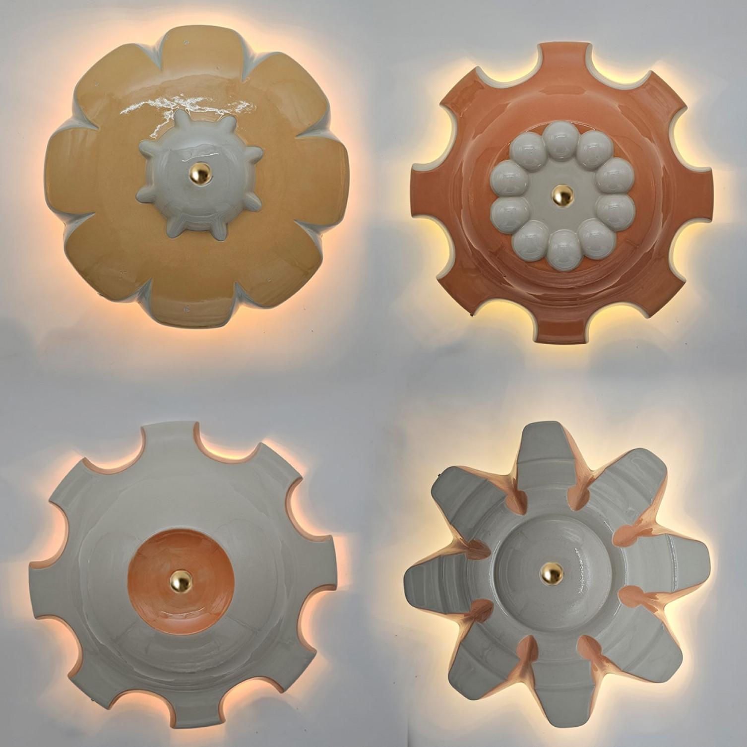 Modern 1 of the 7 Colored Ceramic Lamps, Rosettes by Jeanine Keizer, 1990 For Sale