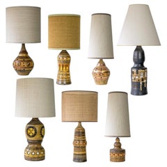 1 delle 7 lampade in ceramica di Georges Pelletier, paralumi in seta personalizzati di R. Houben