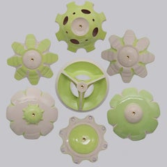 1 delle 7 lampade in ceramica verde, Rosette di Jeanine Keizer, 1990