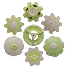1 delle 7 lampade in ceramica verde, Rosette di Jeanine Keizer, 1990