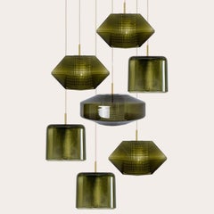 1 of the 7 Green Glass Pendants by Carl Fagerlund for Orrefors, 1960s