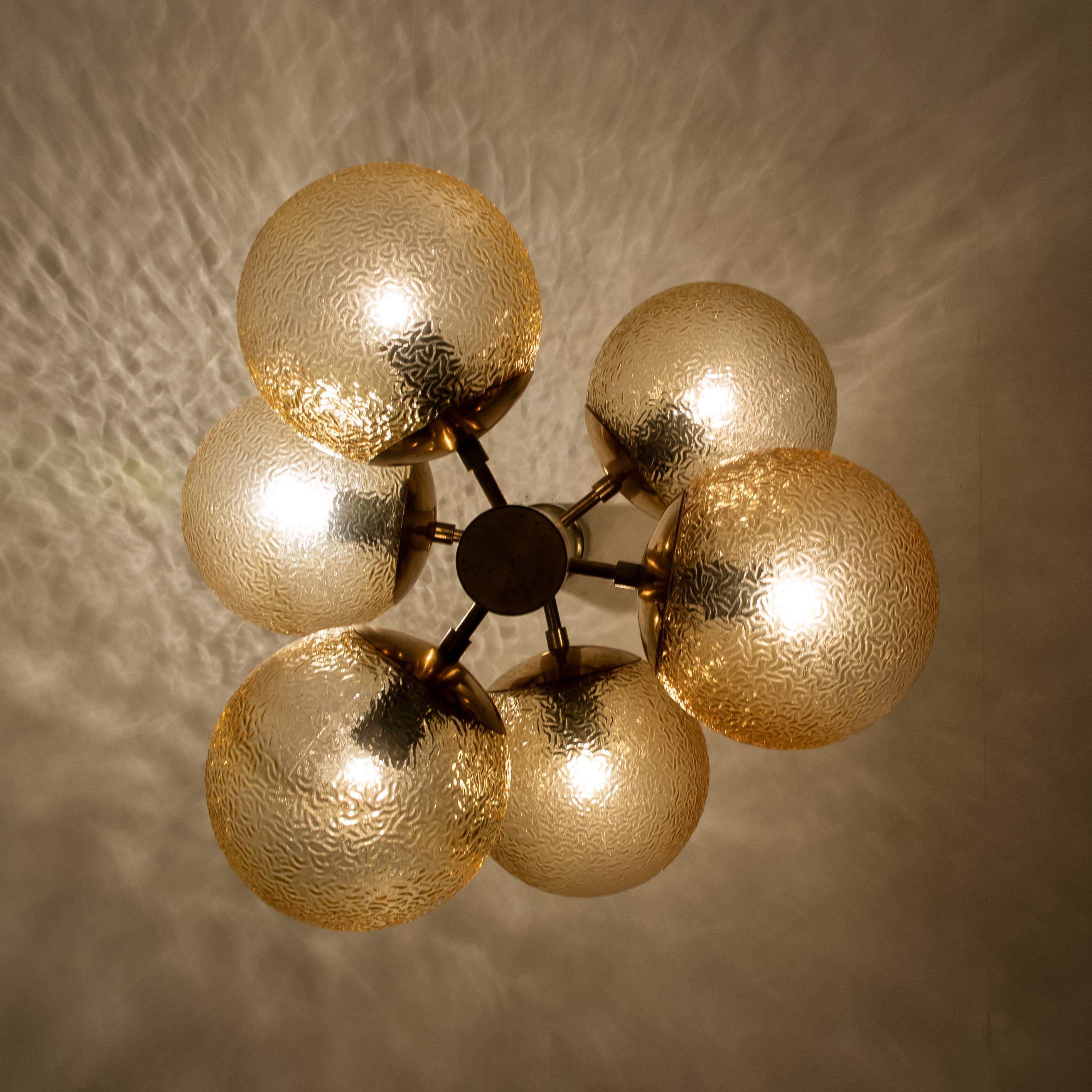 1 of the 7 Molecular Chandeliers by VEB, Amber Glass Globes 3