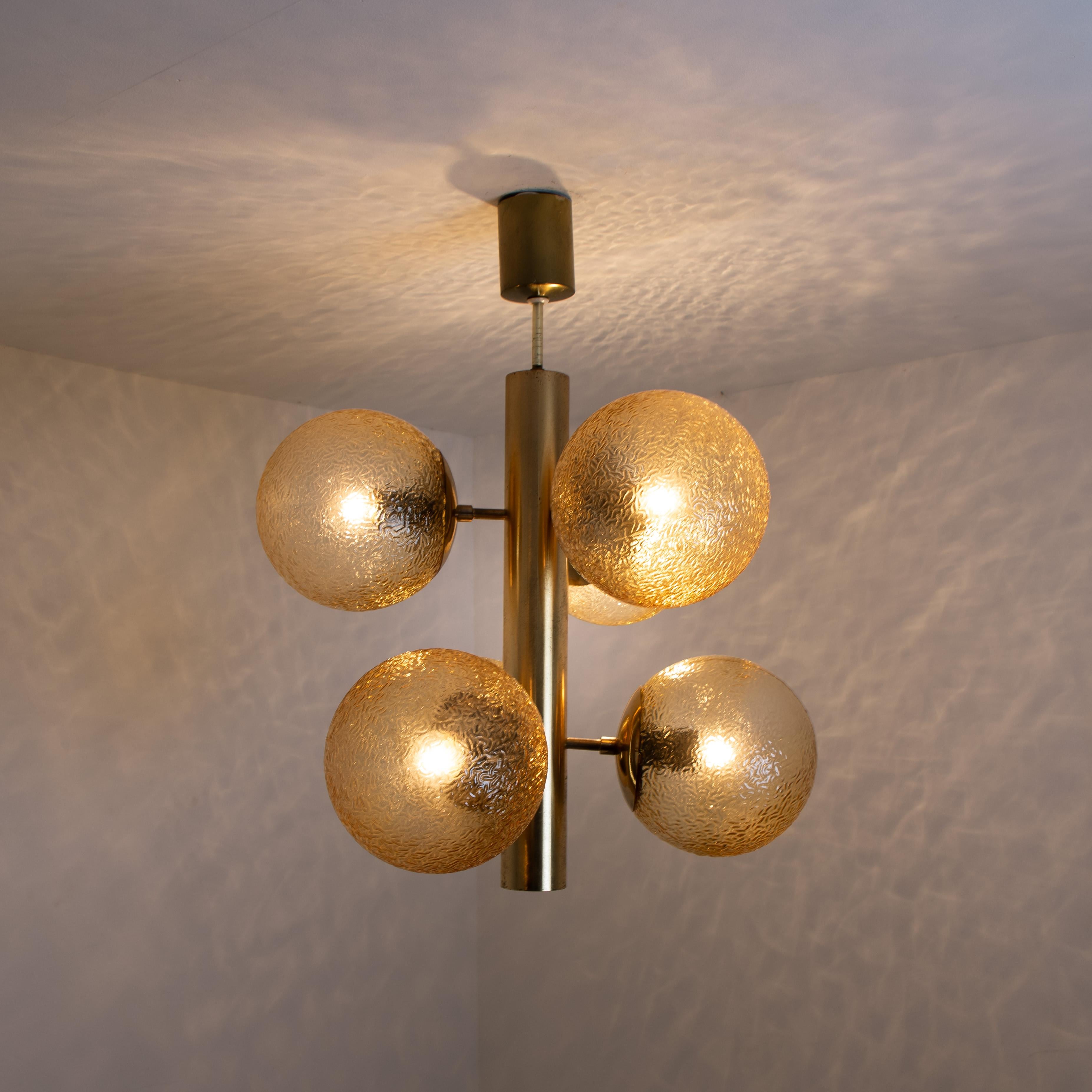 1 of the 7 Molecular Chandeliers by VEB, Amber Glass Globes 4