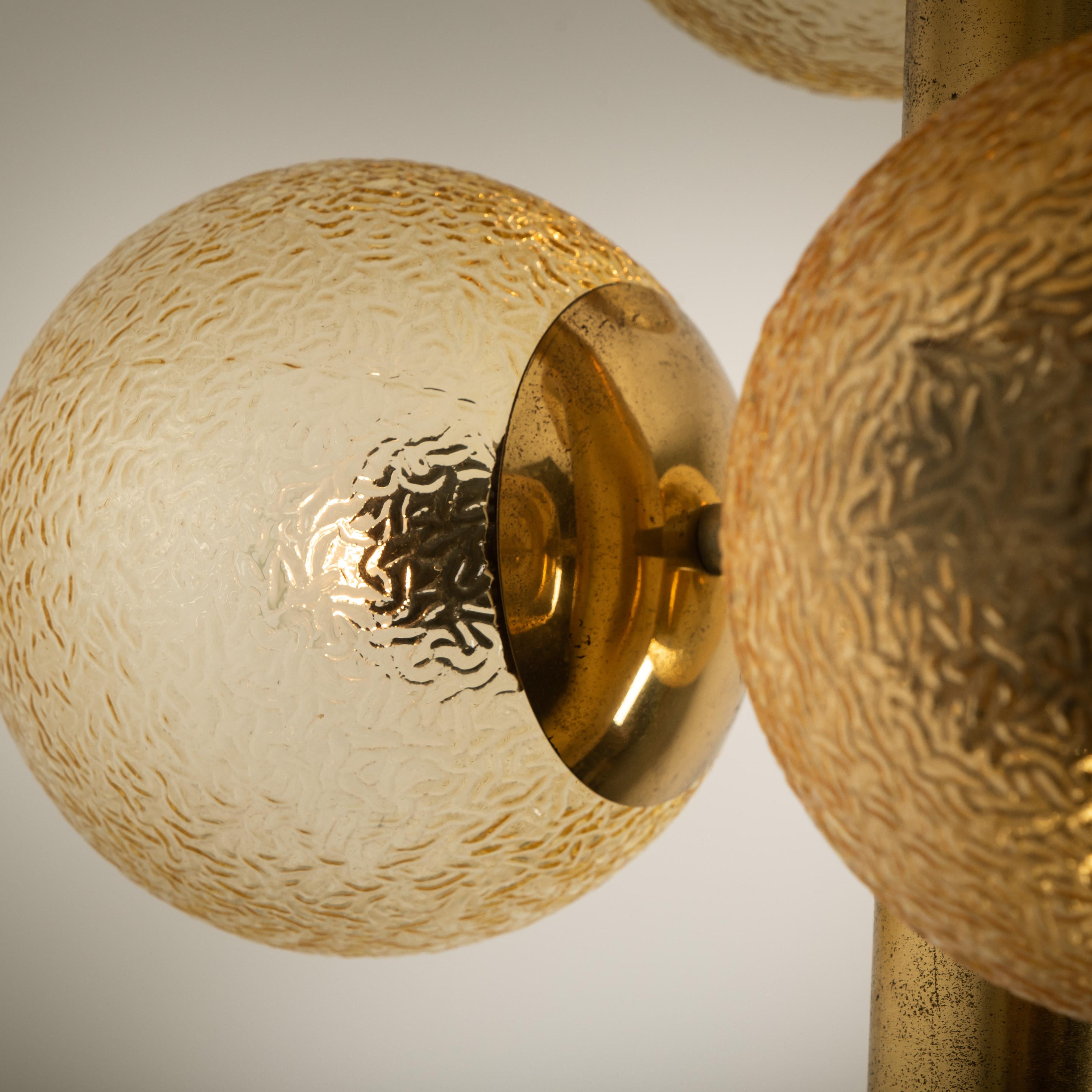 1 of the 7 Molecular Chandeliers by VEB, Amber Glass Globes 8